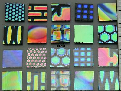 20 Pcs Blk & Clr Coatings By Sandberg Dichroic Pattern Glass 1/2" X 1/2" 90 Coe