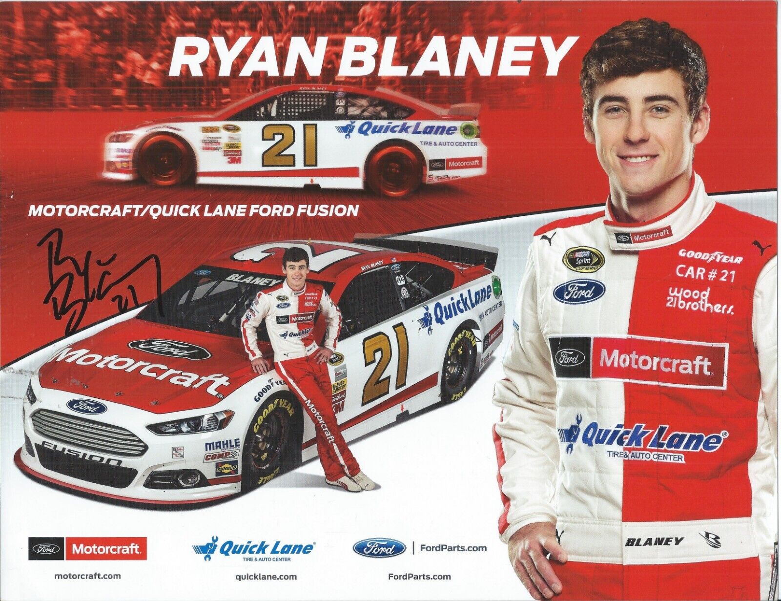 Signed! 2015 Ryan Blaney #21 Nascar Sprint Cup Series "motorcraft" Postcard!
