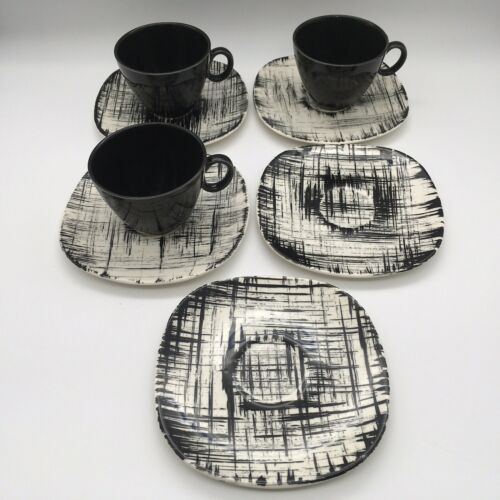 Ebonette 5 Saucers 3 Cups 1950’s Mid Century Edwin Knowles China Pattern K 1007