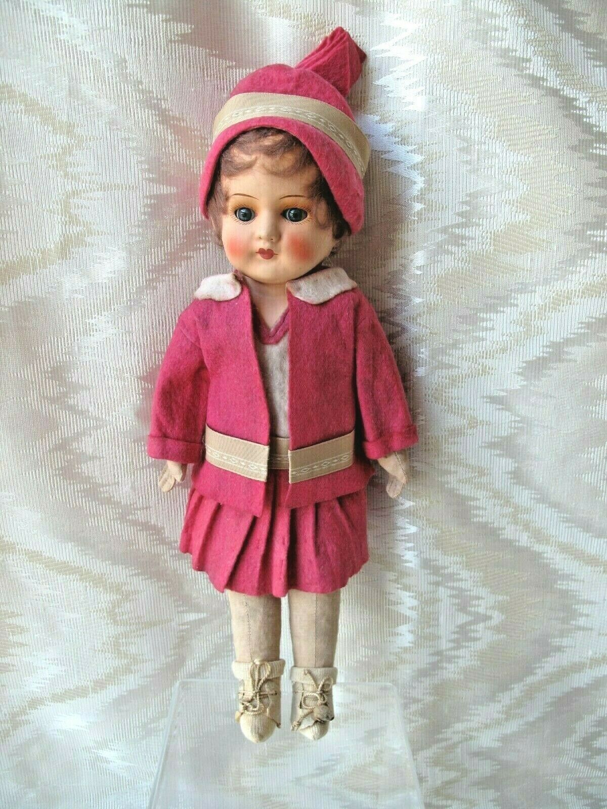 Perky 16" Flapper Doll, Celluoid & Cloth, Vintage 1920-30