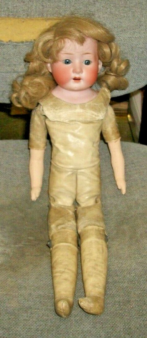 1920s German Heubach Doll, 19 Inch Tall,bisque,leather Body,pins,orig. Wig
