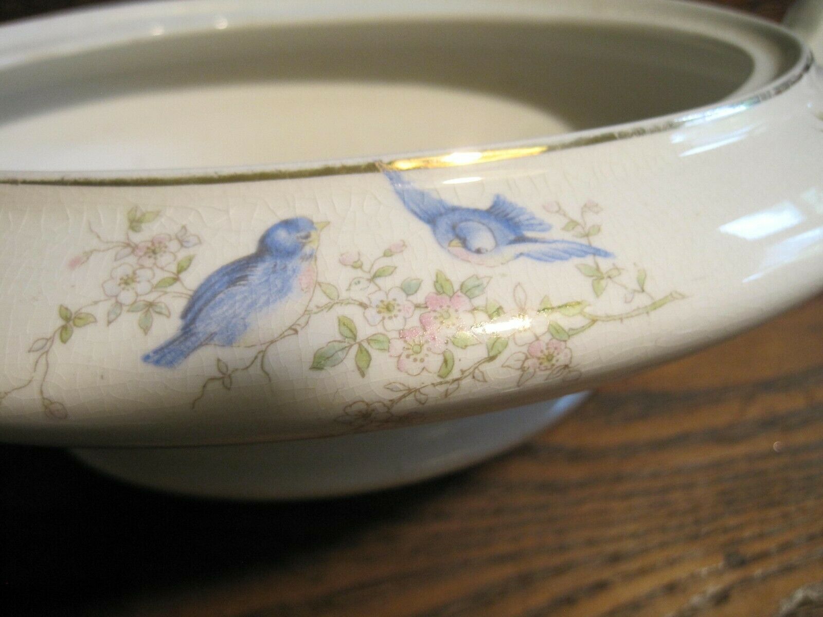 Vtg Kt&k/knowles Taylor Bluebirds In Apple Blossoms Serving/casserole Dish W/lid