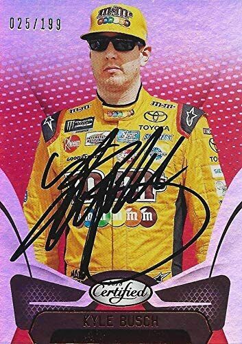 Autographed Kyle Busch 2018 Panini Certified #18 M&ms Parallel Card #025/199 Coa