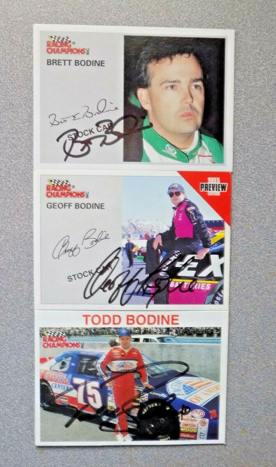 Brett, Geoff And Todd Bodine Autographed Nascar Cards