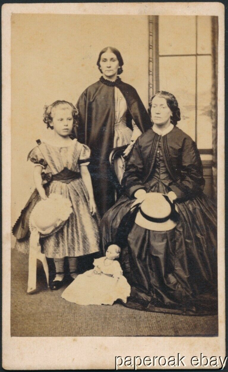 Original 1860's Little Girl & Doll Carte De Visite Photo