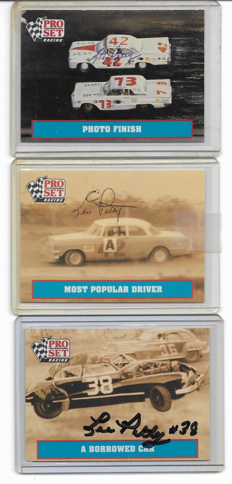 Lot Of Three (3) Signed/autographed Lee Petty Cards  -  3x Nascar Champion  (d)