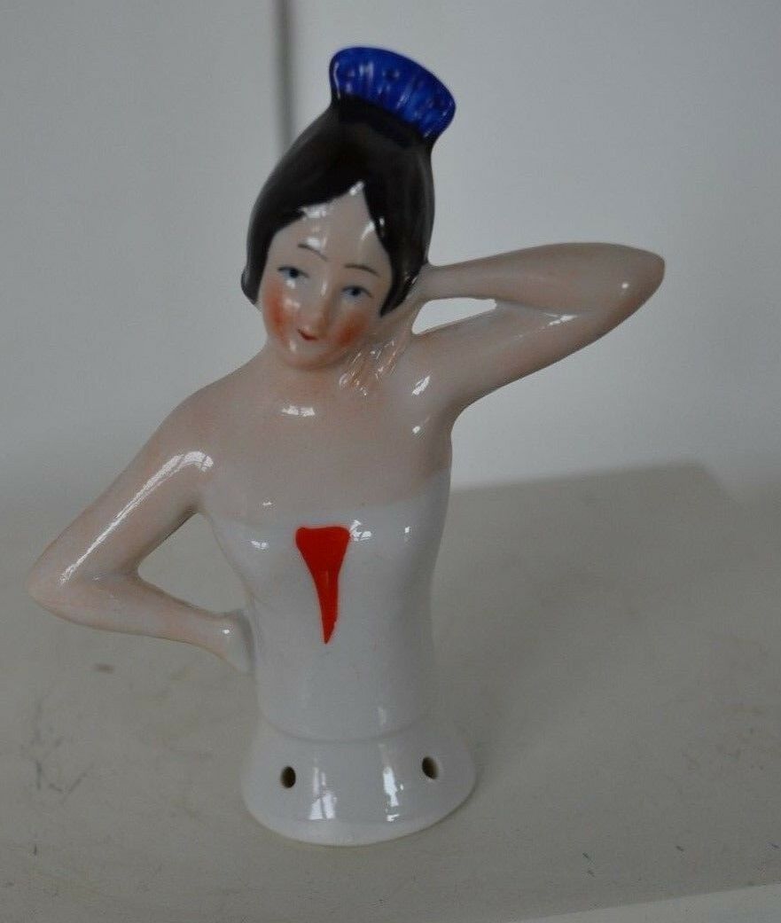 Vintage Porcelain Pincushion German Half Doll Dutch Art Deco Flapper